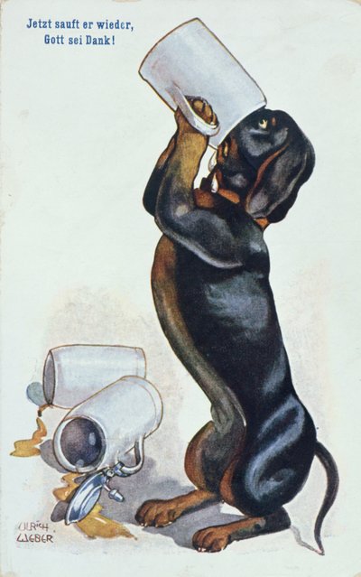 A Dachshund Drinking Beer by Ulrich Weber